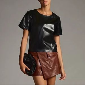 Anthropologie Black Faux-Leather Top